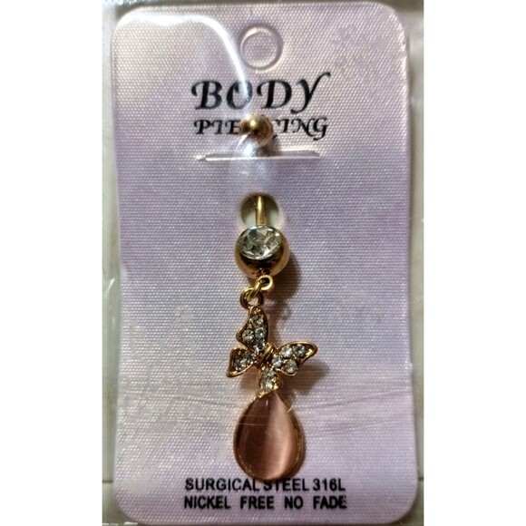 Surgical Steel Silver Butterfly Crystal Belly Ring 316L Gauge Boho Jewelry NIP - Picture 1 of 2